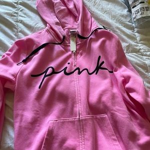 Victoria Secret PINK front zip hoodie. Bright pink. Worn once. Size Large